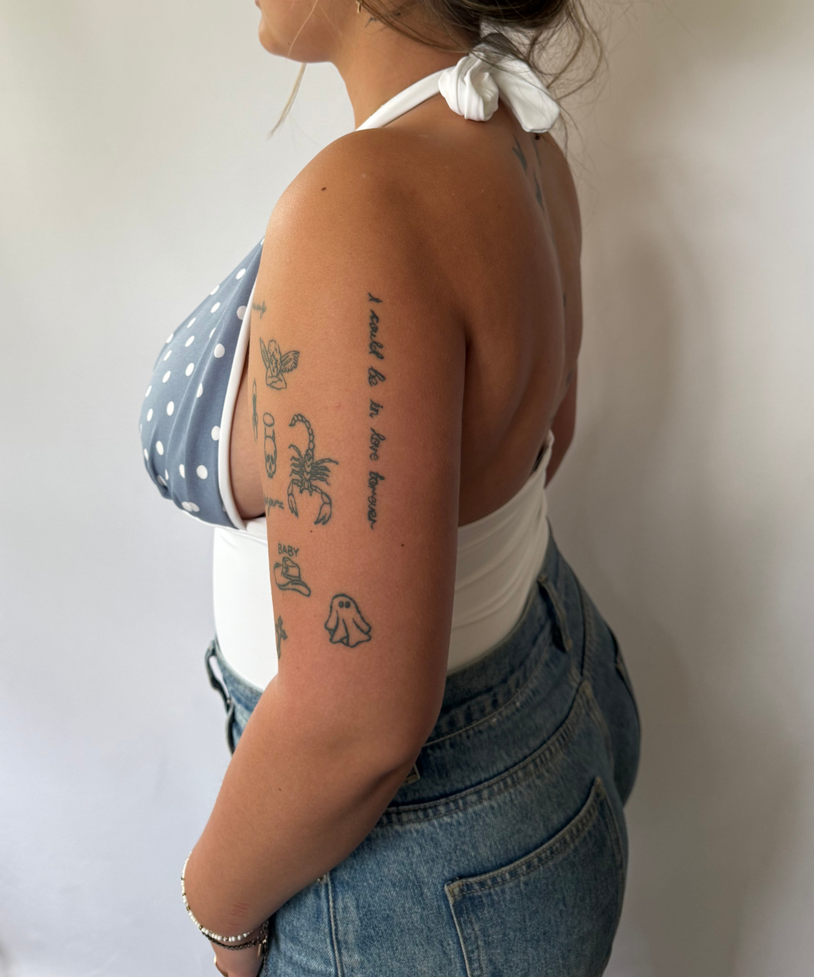 Baby Blue Polka Dot Halter Top White (M/L)