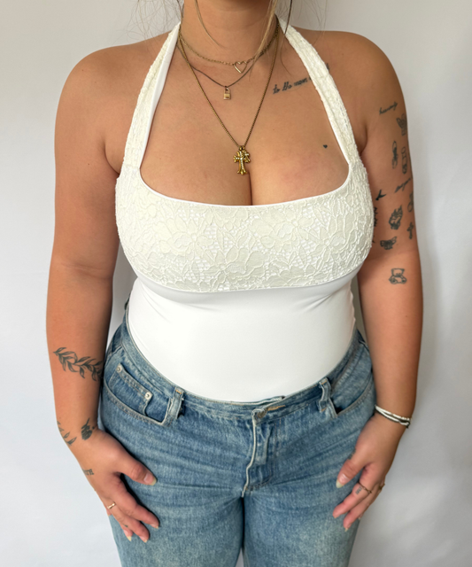 Lace Square Halter Top White (M/L)