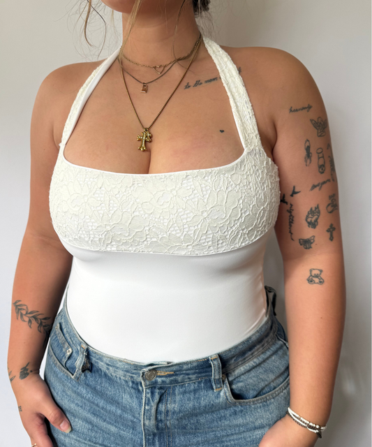 Lace Square Halter Top White (M/L)