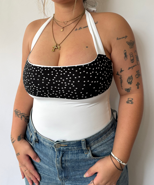 Soft Polka Dot Square Halter Top White (M/L)