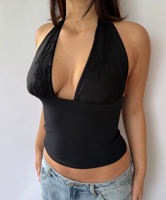 Flower Mesh Halter Top Black (S/M)
