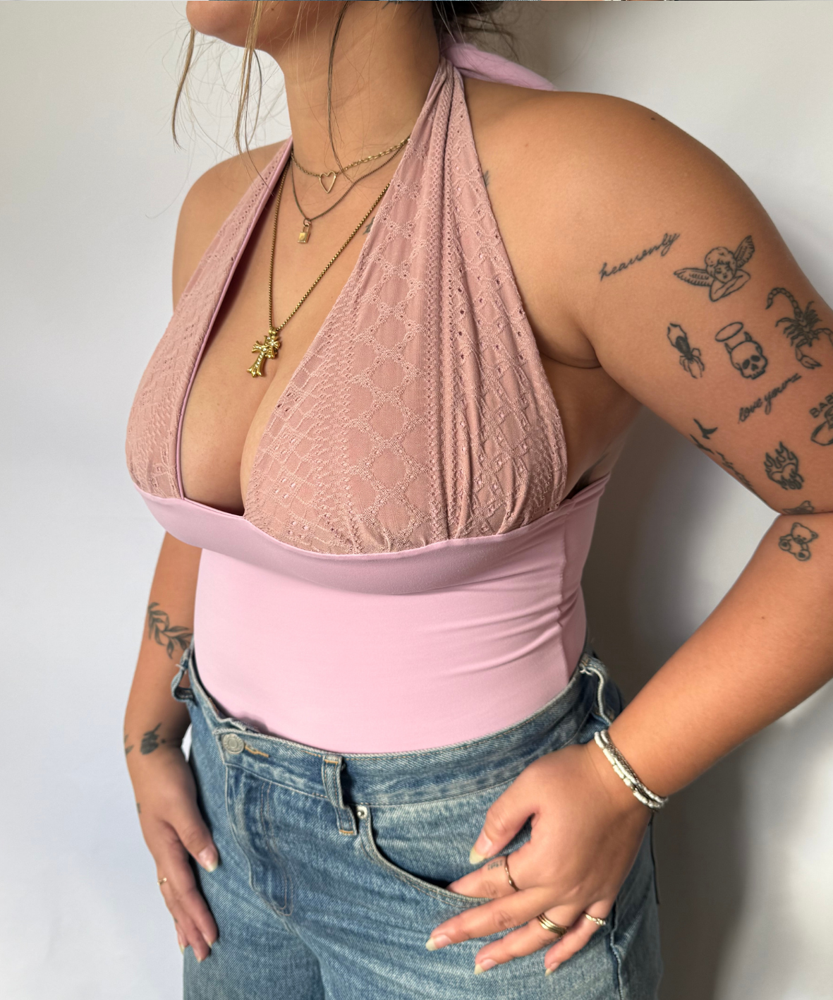 Embroidered Halter Top Pink (M/L)