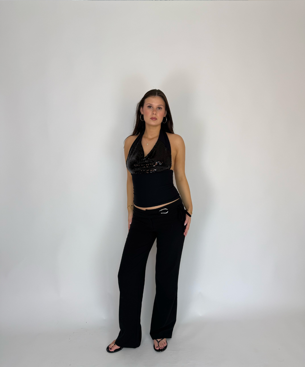 Sequin Cowl Neck Halter Black (S/M)