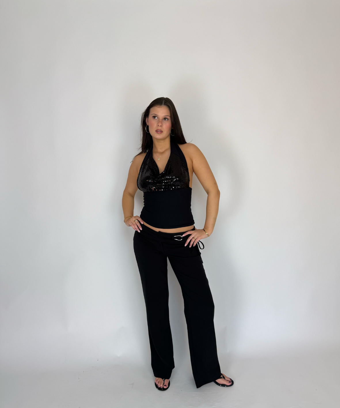 Sequin Cowl Neck Halter Black (S/M)