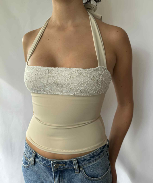 Lace Square Halter Top Latte (XS/S)
