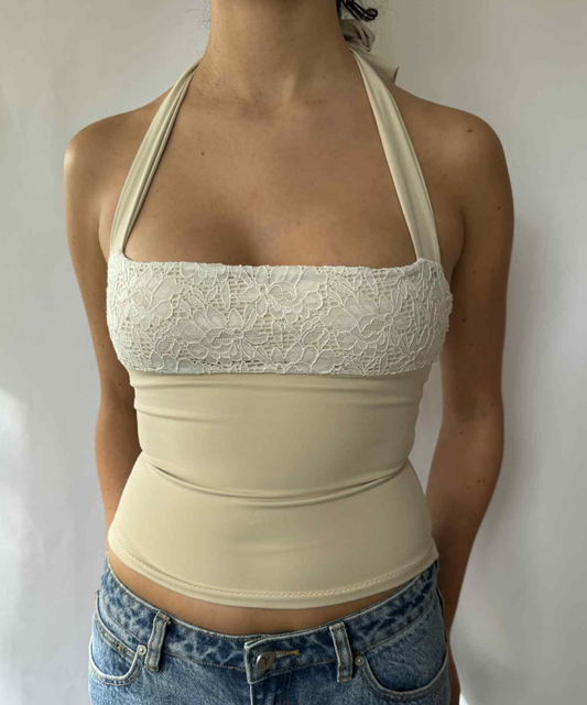Lace Square Halter Top Latte (XS/S)