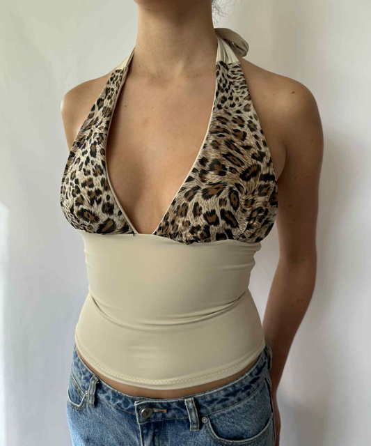 Leopard Print Halter Top Latte (XS/S)